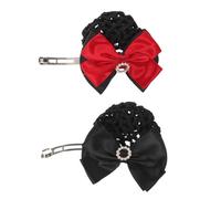 jojofuny Pasadores para Cabello Redecilla de Malla 2 Piezas Lazo Satinado Gemas de Imitación Red para Moño Profesional Accesorios para Mujer Rojo y Negro