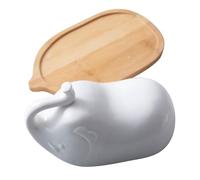 jojofuny Plato de Mantequilla de Cerámica con Diseño de Elefante, Recipiente para Mantequilla con Tapa Anti Polvo, Vajilla para Servir Quesos y Postres en Cocina y Restauración