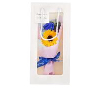 jojofuny Ramo de 3 Rosas de Jabón Perfumadas con Girasol, Color Azul, con Bolsa de Mano, Ramo de Flores Artificiales para Boda, San Valentín y Regalos Románticos
