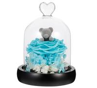 jojofuny Rosa Preservada Azul Cubierta de Vidrio en Forma de Oso Decoración Floral Eterna para Hogar Obsequio Romántico para San Valentín Adorno Delicado y Duradero