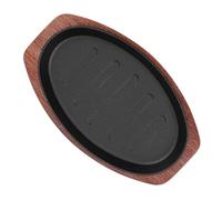 jojofuny Sartén Parrilla de Hierro Fundido 25 CM Base de Madera para Parrilla Teppanyaki Estilo Occidental Uso Comercial en Cocina de Inducción