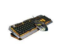 jojofuny Teclado Mecánico Retroiluminado USB y Ratón Ergonómico para Gamers, Diseño Duradero de Metal Luz LED Amarilla Tungsteno, Conjunto para Juegos en Pc, Compacto y Funcional