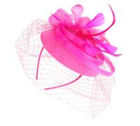 jojofuny Tocado de Novia Plumas y Malla Color Rosa Fucsia Diadema y Pinza para Cabello 2 1 Accesorio para Fiestas de Té Bodas y Cócteles Tocado Nupcial Elegante y Versátil