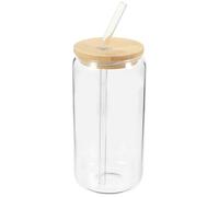 jojofuny Vaso de Vidrio con Tapa y Pajita, de Café de Vidrio con Tapa y Pajita, 500ml, y Goma, Fácil de Lavar, Evita Quemaduras, para Cafés y Festiva