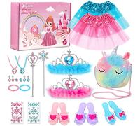 Jojoin Conjunto de vestido y zapatos de princesa para niñas - 1 bolso de unicornio y 2 conjuntos de vestido y joyas, 3 pares de zapatos de princesa, Juego de rol de Halloween