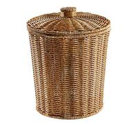 Jojomino Cesta tejida para basura redonda de ratán tapa, maceta de almacenamiento tejida, cesta de basura de mimbre