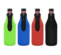 Jojomino Paquete de 4 fundas aislantes para de cerveza, para mantener la bebida fría, chaquetas de botella cremallera, fundas para de cerveza, de neopreno