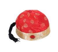 jojomis Sombrero chino oriental con cola de caballo para espectáculos de baile, actuaciones, regalo de cumpleaños, gorra tradicional emperador, rojo, 48 cm