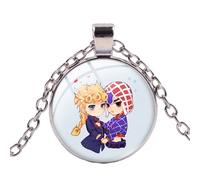 JoJos Bizarre Adventure Collar Cosplay Anime Joyería Transparente Cristal Redondo Colgante Punk Link Chain Collar, Aleación de zinc