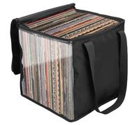 Jokapy Caja de almacenamiento de discos de vinilo con capacidad para hasta 50 discos de vinilo transparente de 12 pulgadas, bolsa de transporte plegable de gran capacidad para álbumes de discos de