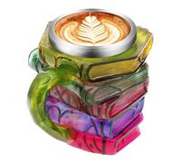 Jokapy Libro lacado Mugy Multicolor Resin Book Glass con pintura decorativa de agua para el autor del lector presentó cerveza caliente o fría (A)