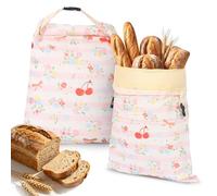 Jokapy Pack de 2 bolsas de pan de cera de abejas para mantener frescas, reutilizables con bolsillo interior extraíble y asa, 42 x 32 cm, bolsas de cera de abejas para pan, Cereza rosa, /