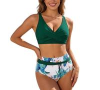 JokeLomple Bikini Mujer Dos Piezas,Bañador Color sólido Estampado Moda Sexy Biquini Playa Vacaciones Braga Alta Talla Grande Ajustable Conjunto Elegante para Viajes
