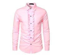 JokeLomple Camisa Informal Elegante para Hombre con Ribete de Encaje, Corte Ajustado, cómoda y Transpirable, Uso Diario, Blusa Moda Primavera otoño.