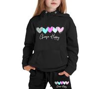 JokeLomple Conjunto de sudadera con capucha y pantalones largos ligeros con estampado de letras de manga larga para niños y niñas (Black, 2-3 Years)