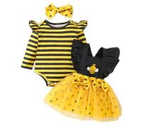 JokeLomple Cosplay Costumes for Bees Baby Girl Halloween Costumes Set 3pcs Pants United Dress Printed Bee With Headband Carnival Christmas 0-18 Months