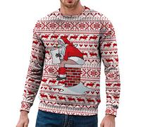 JokeLomple Jersey Navidad Hombre - Jersey Navideño Feo Hortera Talla Grande Sudadera Clásico Sweaters Divertido Suéter Navideño Top Estampado con Cuello Redondo Suéter de Papá Noel
