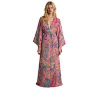 JokeLomple Kaftan - Kimono largo de satén para mujer, con flores, para verano, albornoz de dama de honor, tóbalo de seda, cómodo para el verano, ropa de salón