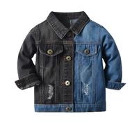 JokeLomple Manteau coupe-vent en denim patchwork pour tout-petits garçons et filles, veste d'extérieur chaude pour enfants (Blue, 9-12 Months)