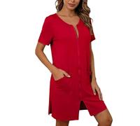 JokeLomple Vestido de casa para Mujer, con Cremallera Frontal, Suave, cómodo, Ropa de Dormir de Manga 1/4, Pijama de Maternidad, Ligero, Pijama de Lactancia, camisón Holgado, Bata de Embarazo