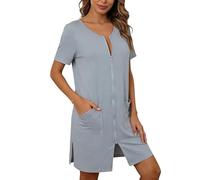 JokeLomple Vestido de casa para Mujer, con Cremallera Frontal, Suave, cómodo, Ropa de Dormir de Manga 1/4, Pijama de Maternidad, Ligero, Pijama de Lactancia, camisón Holgado, Bata de Embarazo