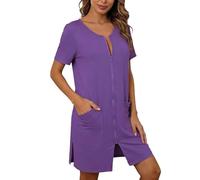 JokeLomple Vestido de casa para Mujer, con Cremallera Frontal, Suave, cómodo, Ropa de Dormir de Manga 1/4, Pijama de Maternidad, Ligero, Pijama de Lactancia, camisón Holgado, Bata de Embarazo