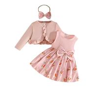 JokeLomple Vestidos para Bebés Niña Conjunto de Ropa Bebé Otoño e Invierno 2 Piezas Vestido Sin Mangas con y Cardigan Manga Larga Niñas