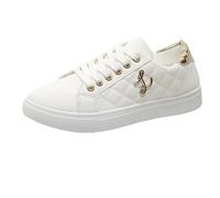 JokeLomple Zapatos Casuales para Mujer, Transpirables, cómodos, Ligeros, de caña Baja, con Cordones, Planos, diseño Moderno, para Caminar y sin Cordones (White, 36)