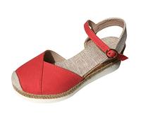 JokeLomple Zapatos de cuña de corte con tira trasera para mujer, zapatos de lona con bloques de color y cuña (Red, 38)