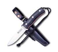 Joker Cuchillo Bushcraft deportivo Bushcrafter CM120-P, mango micarta negra, hoja de 10,5 cm, funda piel con pedernal y rascador, Herramienta de pesca, caza, camping y senderismo
