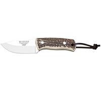 Joker Cuchillo Bushcraft Erizo CC75, con Mango de asta de Ciervo, Hoja de 7,5 cm MOVA, Incluye Funda de Cuero, Herramienta de Pesca, Caza, Camping y Senderismo