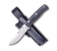 Joker Cuchillo Bushcraft Lynx CM111-P, Mango Canvas Micarta Negra, Hoja de 10,5 cm, Funda Piel Negra con rascador y pedernal, Herramienta de Pesca, Caza, Camping y Senderismo