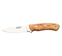 Joker Cuchillo Bushcraft Pantera CO17, Mango de Madera de Olivo, Hoja de 9,5 cm MOVA, Funda de Cuero marrón, Herramienta de Pesca, Caza, Camping y Senderismo