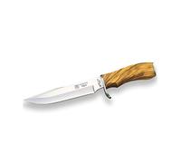 Joker Cuchillo de caza Tigre CO37 con mango de olivo y hoja de 17 cm MOVA y espesor de 4 mm, contiene funda de cuero, herramienta de pesca, caza, camping y senderismo