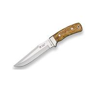 Joker Cuchillo de Monte Enterizo Gamo CO46, con Funda de Cuero marrón, cachas en Madera de Olivo y Hoja MOVA de 15,5 cm, Herramienta de Pesca, Caza, Camping y Senderismo
