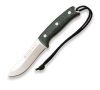 Joker Cuchillo de Supervivencia OSO TS1 CV140, mango Jute micarta Verde, hoja de 11 cm, funda piel color negro, Herramienta de pesca, caza, camping y senderismo