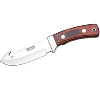 Joker Cuchillo desollador Oso D CR55, Hoja de 12 cm MOVA, Mango Stamina, Funda de Cuero Color marrón, Lomo dentado, Herramienta de Pesca, Caza, Camping y Senderismo