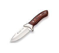 Joker Cuchillo desollador Venado CR06 cachas en Madera roja y Hoja MOVA de 10,5 cm, Largo Total 22,5 cm, con Funda de Cuero, Herramienta de Pesca, Caza, Camping y Senderismo
