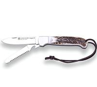 Joker Navaja Multiusos Canguro III NC136, Hoja de Acero INOX MOVA de 8 cm + Hoja con Sierra, cachas de asta de Ciervo, Herramienta de Pesca, Caza, Camping y Senderismo