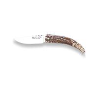 Joker Navaja NC142 Tallada a Mano, Mango de Punta de asta de Ciervo, Motivo jabalí, Hoja de 8 cm MOVA, con Estuche incluído, Herramienta de Pesca, Caza, Camping y Senderismo