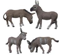 JOKFEICE Figuras de Animales 4 Piezas de plástico Gris Burro Familia Animales Modelo de acción Ciencia Proyecto de Aprendizaje, Juguetes educativos para niños