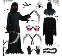 JOKILY Disfraz de Segadora para Halloween - Conjunto Con Máscara de 120 cm para Hombres, Niños y Niñas