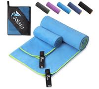 Jokisa 2 Piezas Toalla Microfibra (180x90cm Toalla Piscina+100x50cm Toalla Gimnasio), Toalla Playa de Secado Rápido y sin Arena, para Fitness, Playa, Gimnasio, Camping (Azul Medio - Verde)
