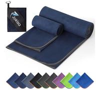 Jokisa 2 Piezas Toalla Microfibra (180x90cm Toalla Piscina+100x50cm Toalla Gimnasio), Toalla Playa de Secado Rápido y sin Arena, para Fitness, Playa, Gimnasio, Camping (Azul Marino - Gris)