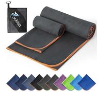Jokisa 2 Piezas Toalla Microfibra (180x90cm Toalla Piscina+100x50cm Toalla Gimnasio), Toalla Playa de Secado Rápido y sin Arena, para Fitness, Playa, Gimnasio, Camping (Gris Oscuro - Naranja)