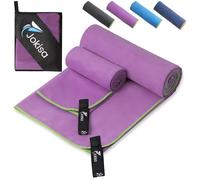 Jokisa 2 Piezas Toalla Microfibra (180x90cm Toalla Piscina+100x50cm Toalla Gimnasio), Toalla Playa de Secado Rápido y sin Arena, para Fitness, Playa, Gimnasio, Camping (Morado - Verde)
