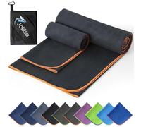 Jokisa 2 Piezas Toalla Microfibra (180x90cm Toalla Piscina+100x50cm Toalla Gimnasio), Toalla Playa de Secado Rápido y sin Arena, para Fitness, Playa, Gimnasio, Camping (Negro - Naranja)