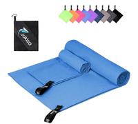 Jokisa Toalla Microfibra Set de 2 - Toalla Playa 180X90CM + Toalla Gimnasio 80X40CM, Toallas Microfibra sin Arena de Secado Rápido para Camping Sauna Playa Senderismo (Azul Claro)