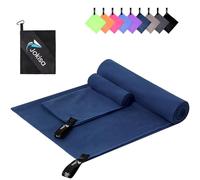 Jokisa Toalla Microfibra Set de 2 - Toalla Playa 180X90CM + Toalla Gimnasio 80X40CM, Toallas Microfibra sin Arena de Secado Rápido para Camping Sauna Playa Senderismo (Azul Marino)
