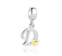 Jokmeo Charm colgante letra D en plata esterlina 925 para mujer, con motivo de corazón dorado, compatible con pulseras y collares europeos, joyería femenina moderna.